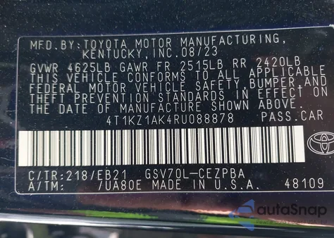 2024 Toyota Camry Trd V6 z USA, uszkodzony, nr VIN 4T1KZ1AK4RU088878
